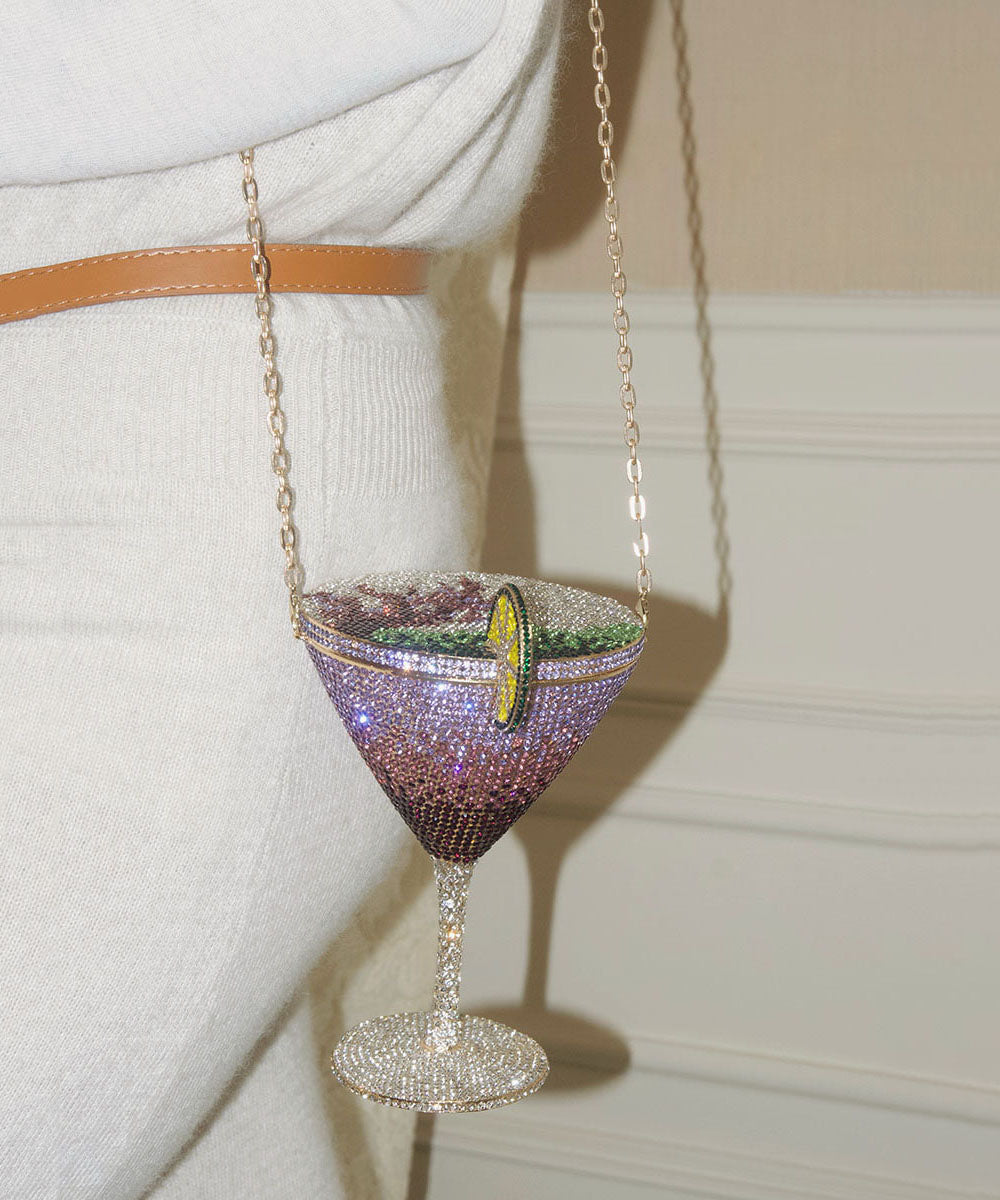 Fashion Zircon Shiny Purple Wine Glass Shape Crossbody Bag
