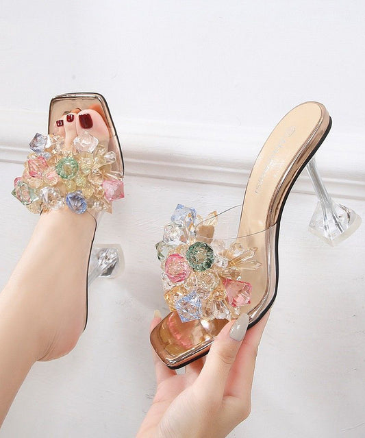 Fashion Zircon Splicing High Heels Gold Slide Sandals