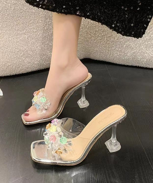 Fashion Zircon Splicing High Heels Gold Slide Sandals