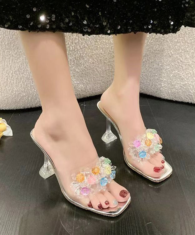 Fashion Zircon Splicing High Heels Gold Slide Sandals