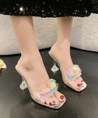 Fashion Zircon Splicing High Heels Gold Slide Sandals