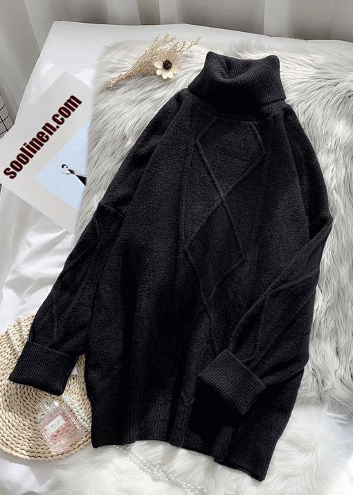 Fashion beige Sweater dresses DIY high neck long sleeve Mujer knitted tops - SooLinen