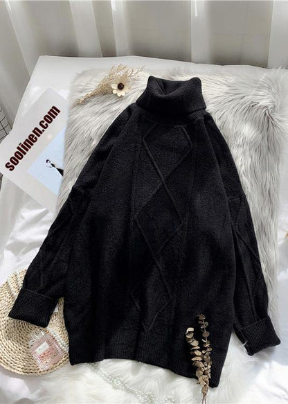 Fashion beige Sweater dresses DIY high neck long sleeve Mujer knitted tops - SooLinen