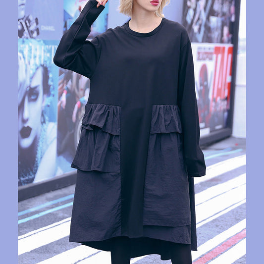 Fashion black Cotton Tunics plus size Outfits patchwork daily Dresses