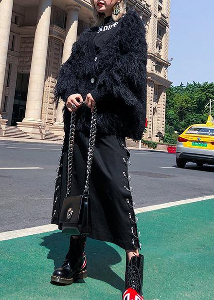 Fashion black sweaters casual v neck Tassel clothes For Women - SooLinen