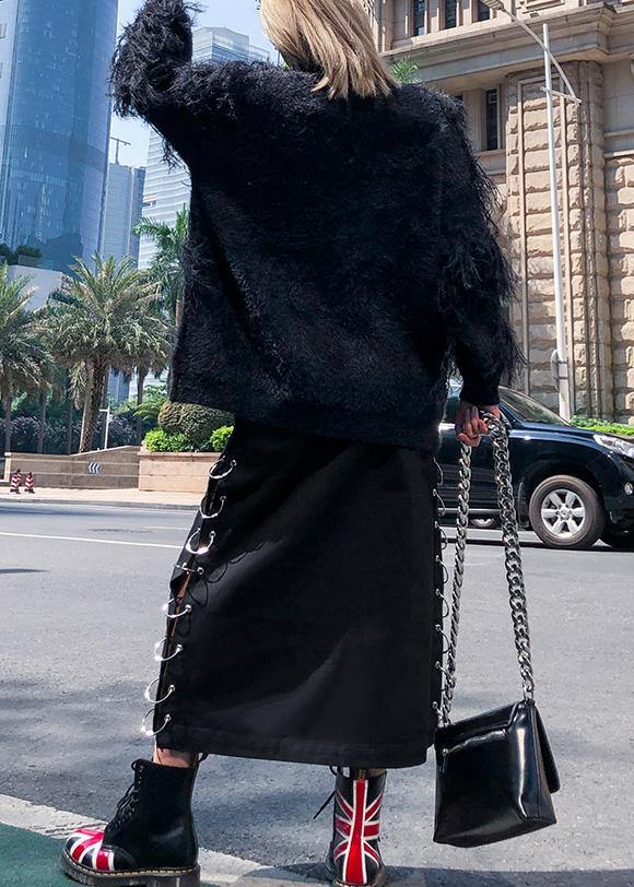 Fashion black sweaters casual v neck Tassel clothes For Women - SooLinen