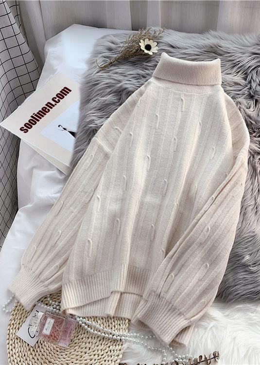 Fashion high neck  purpke redknit tops oversized cable knitted top - SooLinen