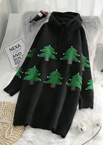 Fashion red Sweater weather Vintage hooded drawstring Hipster knitwear - SooLinen