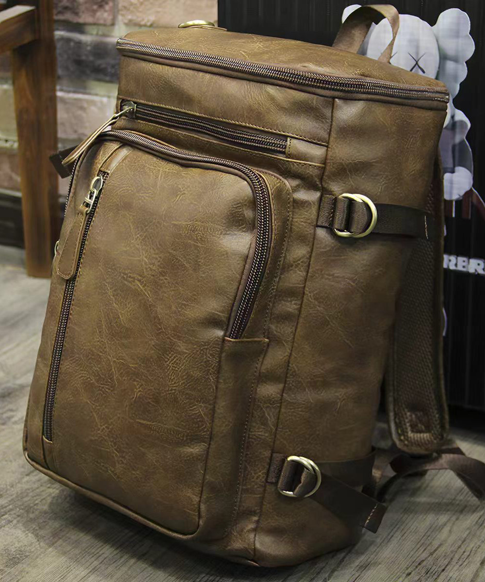Fashion Brown Faux Leather Large Capacity Backpack Bag