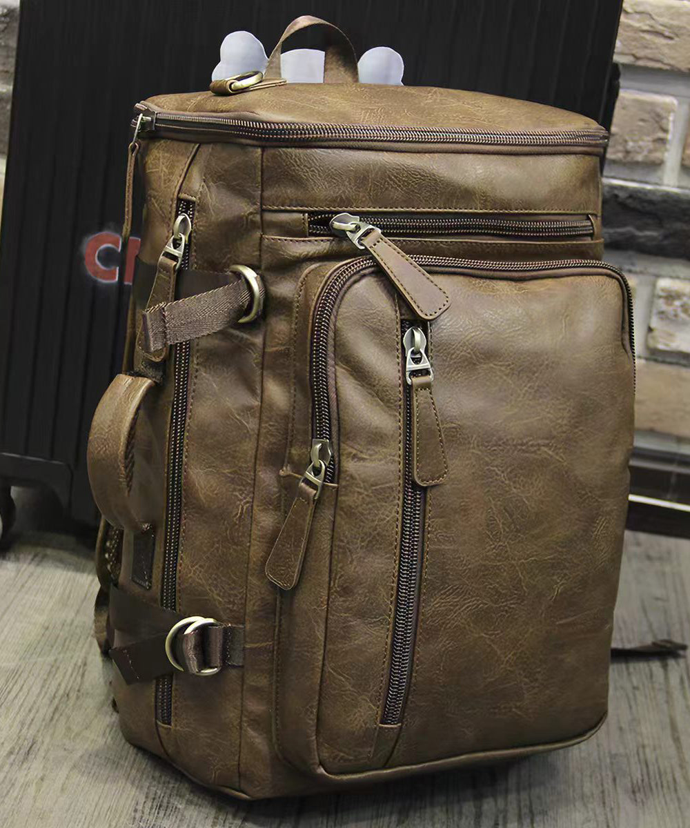 Fashion Brown Faux Leather Large Capacity Backpack Bag