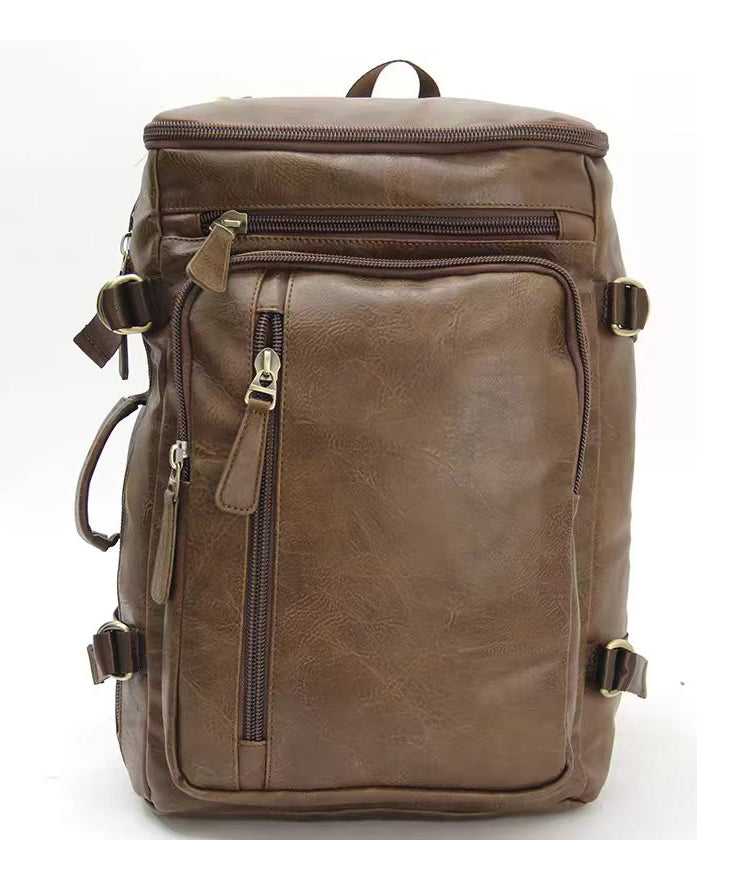 Fashion Brown Faux Leather Large Capacity Backpack Bag