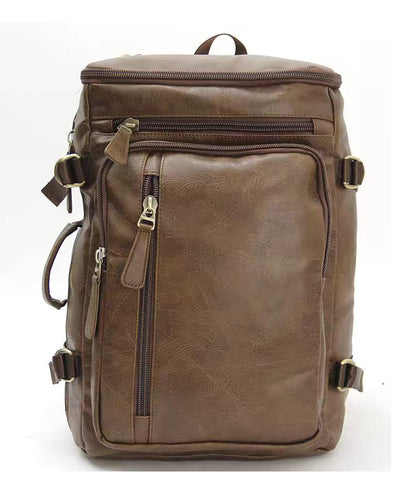 Fashion Brown Faux Leather Large Capacity Backpack Bag