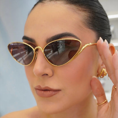 Fashionable And Versatile Brown Metal Shaped Sunglasses