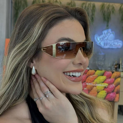 Fashionable New Brown Square One Piece Sunglasses