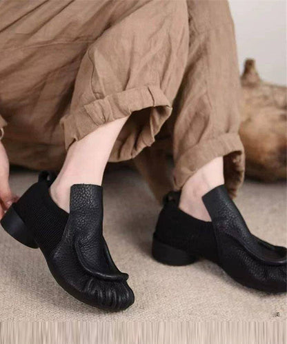 Faux Leather Flat Feet Shoes Black Wrinkled Flat Shoes For Women