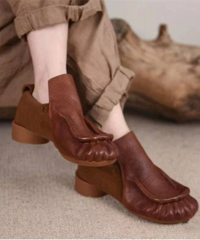 Faux Leather Flat Feet Shoes Black Wrinkled Flat Shoes For Women