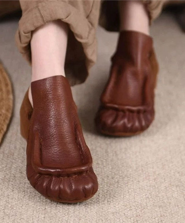 Faux Leather Flat Feet Shoes Black Wrinkled Flat Shoes For Women
