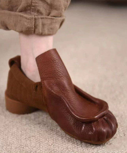 Faux Leather Flat Feet Shoes Black Wrinkled Flat Shoes For Women