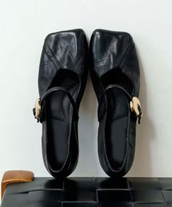 Faux Leather Flat Shoes For Women Buckle Strap Flat Feet Shoes