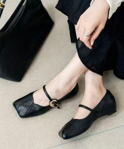 Faux Leather Flat Shoes For Women Buckle Strap Flat Feet Shoes
