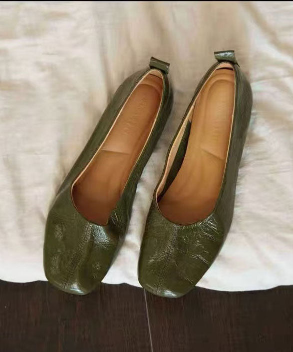 Faux Leather Flat Shoes For Women Green Flat Shoes For Women