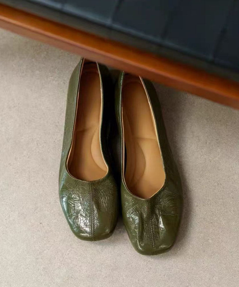 Faux Leather Flat Shoes For Women Green Flat Shoes For Women