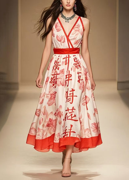 Fine Apricot Print Exra Large Hem Chiffon Dresses Sleeveless