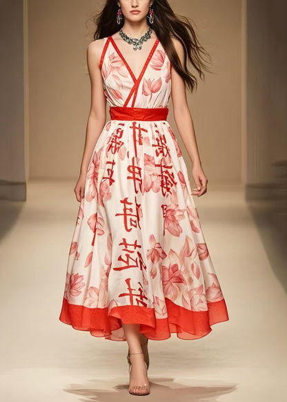 Fine Apricot Print Exra Large Hem Chiffon Dresses Sleeveless