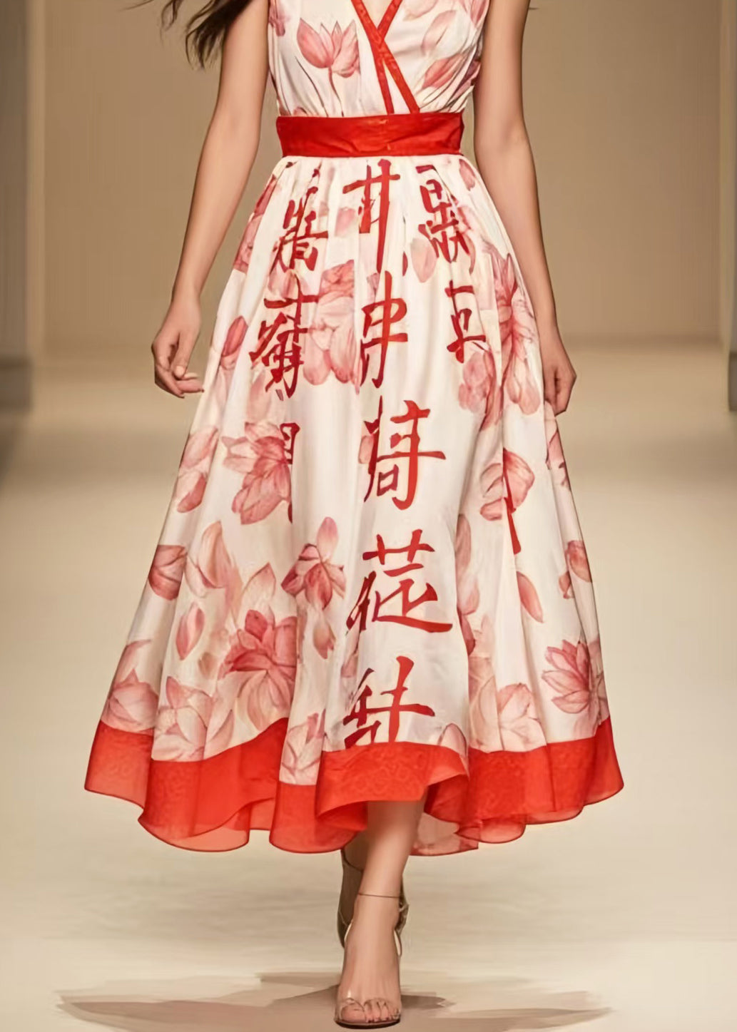 Fine Apricot Print Exra Large Hem Chiffon Dresses Sleeveless