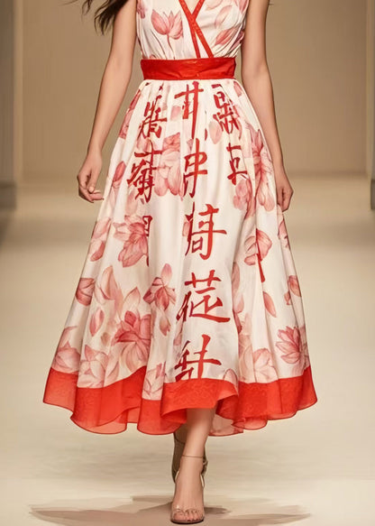 Fine Apricot Print Exra Large Hem Chiffon Dresses Sleeveless