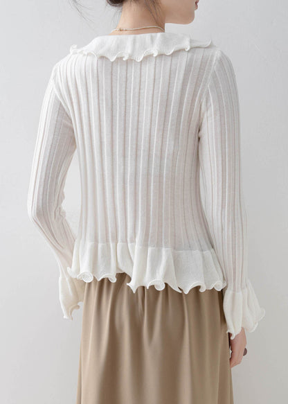 Fine Apricot Ruffled Patchwork Slim Fit Knit Top Spring