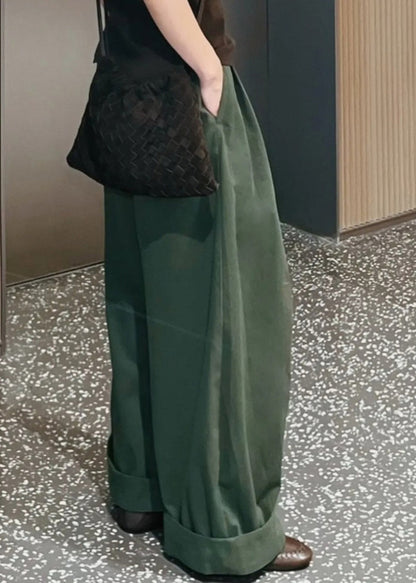 Fine Army Green Oversized Cotton Wide Leg Pants Trousers Spring