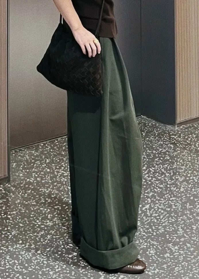 Fine Army Green Oversized Cotton Wide Leg Pants Trousers Spring