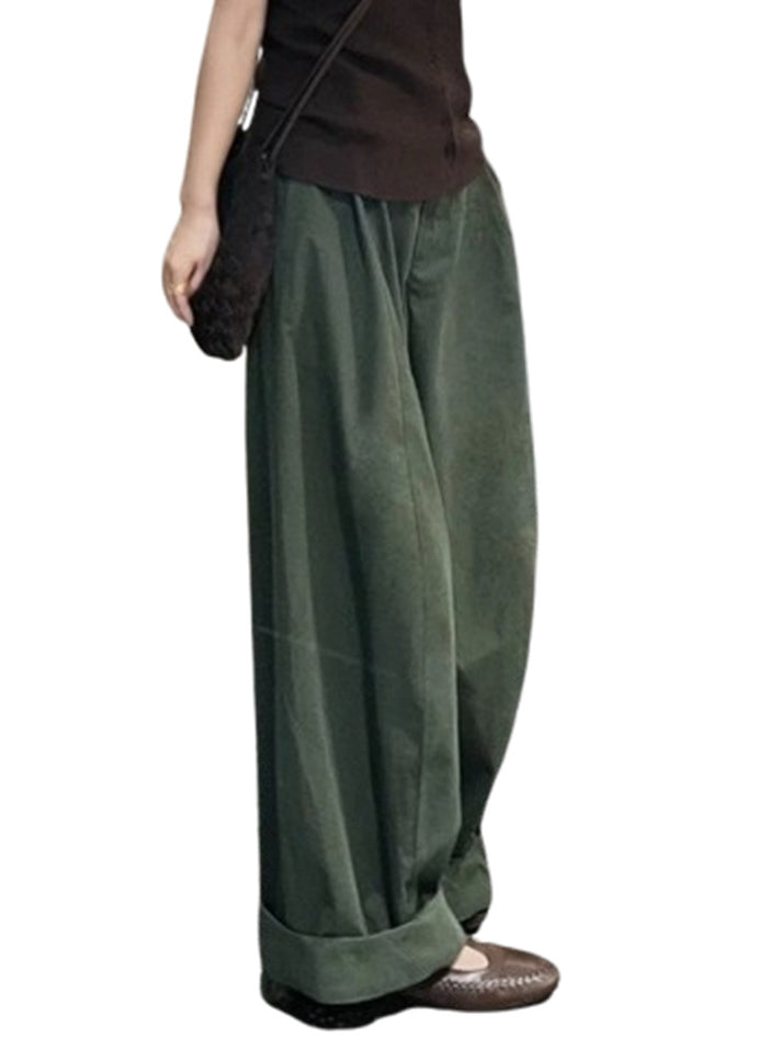 Fine Army Green Oversized Cotton Wide Leg Pants Trousers Spring