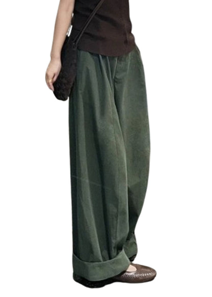 Fine Army Green Oversized Cotton Wide Leg Pants Trousers Spring