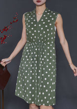Load image into Gallery viewer, Fine Army Green V Neck Dot Cotton Mini Dress Sleeveless