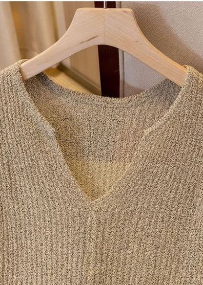 Fine Asymmetrical Design Knit Tops Flare Sleeve