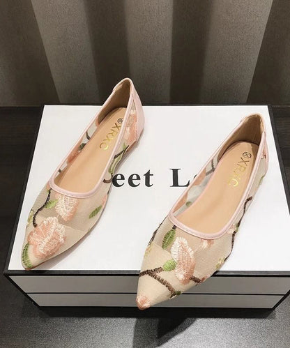 Fine Beige Embroidered Flat Sandals Soft Water Sandals