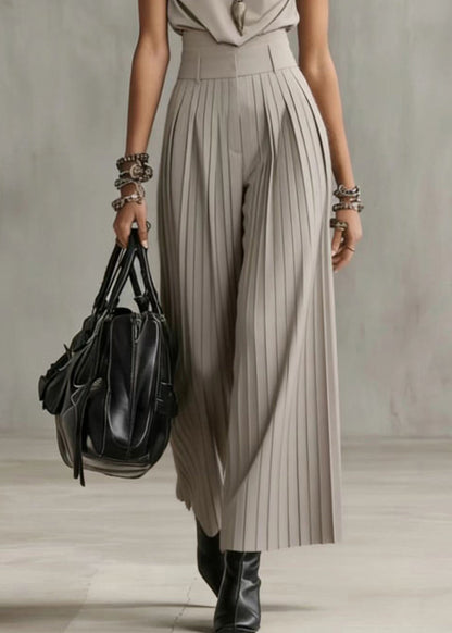 Fine Beige Silm Fit Wrinkled Cotton Two Piece Suit Set Sleeveless