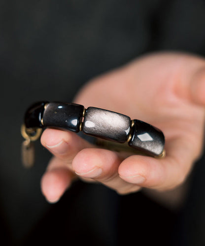 Fine Black Alloy Obsidian Double Layer Unisex Charm Bracelet