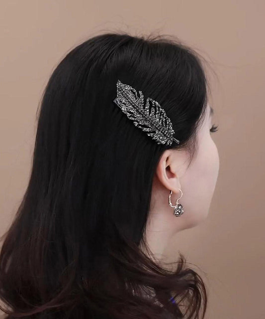 Fine Black Alloy Zircon Leaf Hairpin