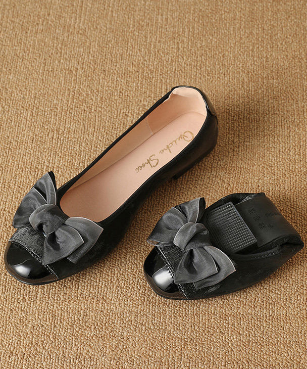 Fine Black Faux Leather Flat Feet Shoes Splicing Flat Shoes