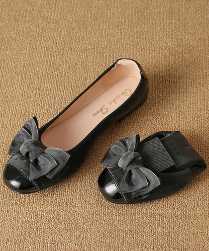 Fine Black Faux Leather Flat Feet Shoes Splicing Flat Shoes
