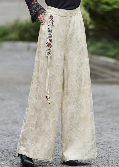 Fine Black Jacquard Embroidered Tasseled Silk Pants Spring