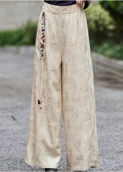 Fine Black Jacquard Embroidered Tasseled Silk Pants Spring