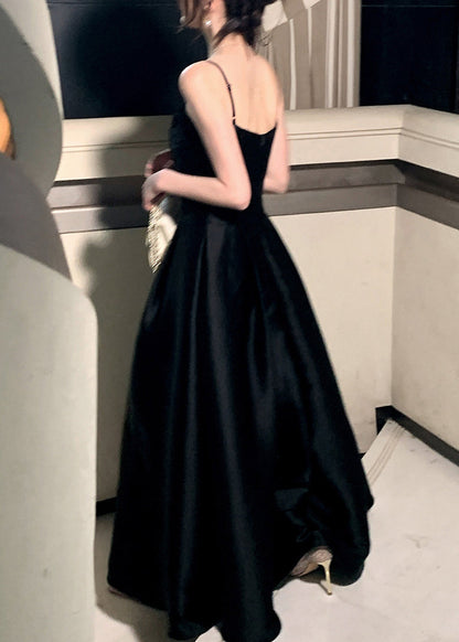 Fine Black Patchwork Flattering Solid Maxi Spaghetti Strap Dresses Summer