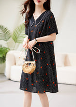 Load image into Gallery viewer, Fine Black Peter Pan Collar Dot Print Chiffon Maxi Dresses Short Sleeve