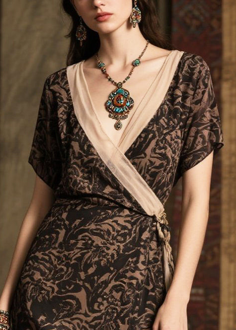 Fine Black Print Patchwork Chiffon Long Dresses Summer