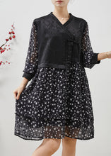 Load image into Gallery viewer, Fine Black Print Patchwork Chinese Button Chiffon Dress Summer
