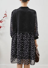 Load image into Gallery viewer, Fine Black Print Patchwork Chinese Button Chiffon Dress Summer